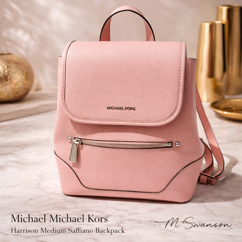 NEW Michael Michael Kors Harrison Medium Saffiano Leather Backpack Powder Pink N